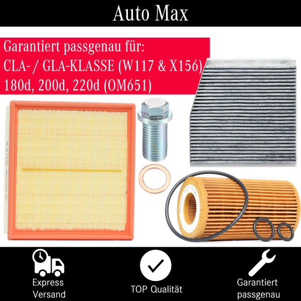 Filterset Inspektionspaket MERCEDES CLA GLA C117 X165 OM651 180 200 220 cdi / d