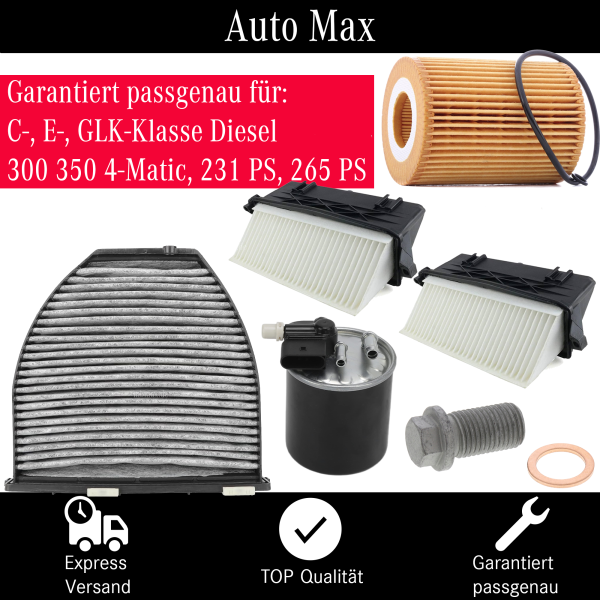 Filterset Inspektionspaket MERCEDES C E GLK 350 CDI 4MATIC OM642 X204 W204 W212