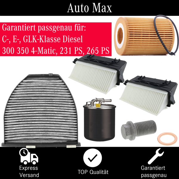 Filterset Inspektionspaket MERCEDES C E GLK 350 CDI 4MATIC OM642 X204 W204 W212