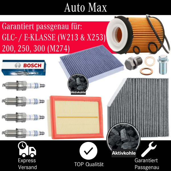 Filterset Inspektionspaket MERCEDES E-KLASSE GLC W213 X253 M274 BOSCH ZÜNDKERZEN