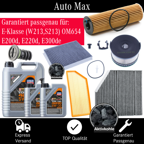 Filterset Inspektionspaket MERCEDES W213 E-KLASSE | OM654 E200d E220d | MOTORÖL