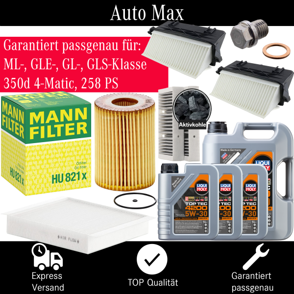 Filterset Inspektionspaket MERCEDES GLE ML 350 OM642 W166 X166 C292 258PS | + ÖL