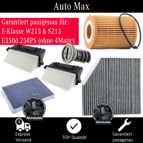 Filterset Inspektionspaket MERCEDES E-Klasse E350d OM642 W213 258PS OHNE ALLRAD
