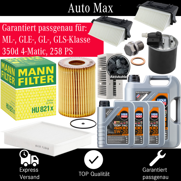 Filterset Inspektionspaket MERCEDES GLE ML 350 OM642 W166 X166 C292 258PS | + ÖL