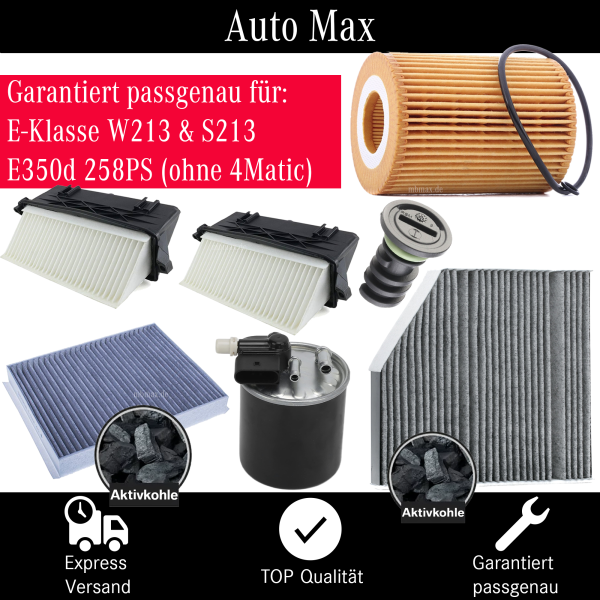 Filterset Inspektionspaket MERCEDES E-Klasse E350d OM642 W213 258PS OHNE ALLRAD