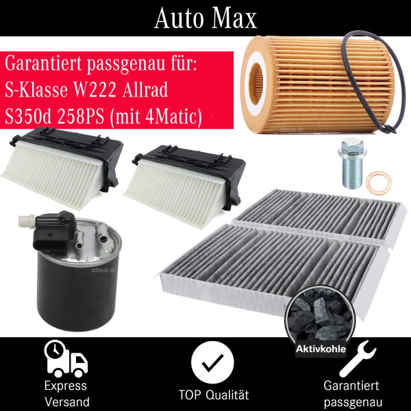 Filterset Inspektionspaket MERCEDES S-Klasse W222 S350d OM642 258PS MIT 4MATIC