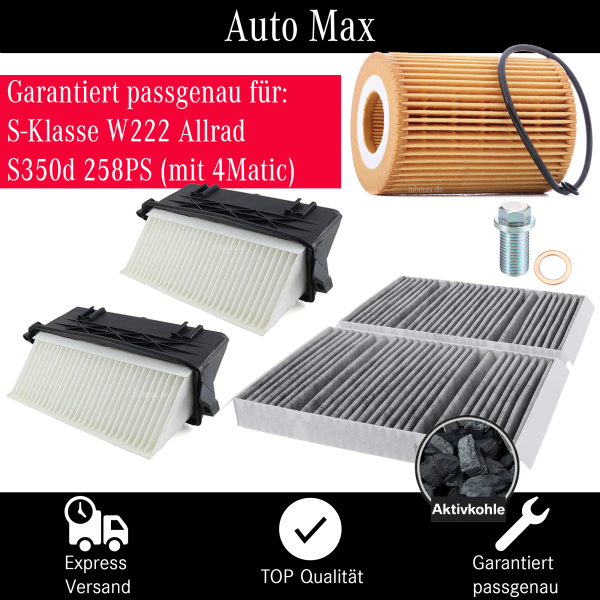 Filterset Inspektionspaket MERCEDES S-Klasse W222 S350d OM642 258PS MIT 4MATIC