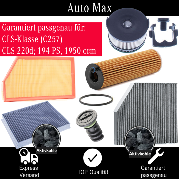 Filterset Inspektionspaket MERCEDES CLS C257 | 220d 194PS | OM654 | AKTIVKOHLE