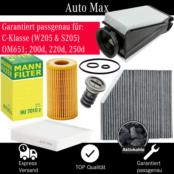 Filterset Inspektionspaket MERCEDES C-KLASSE W205 S205 | OM651 C200d C220d C250d