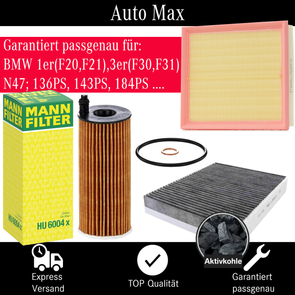 Filterset Inspektionspaket BMW 1er F20 F21 3er F30 F31 | 118d 120d 318d 320d N47