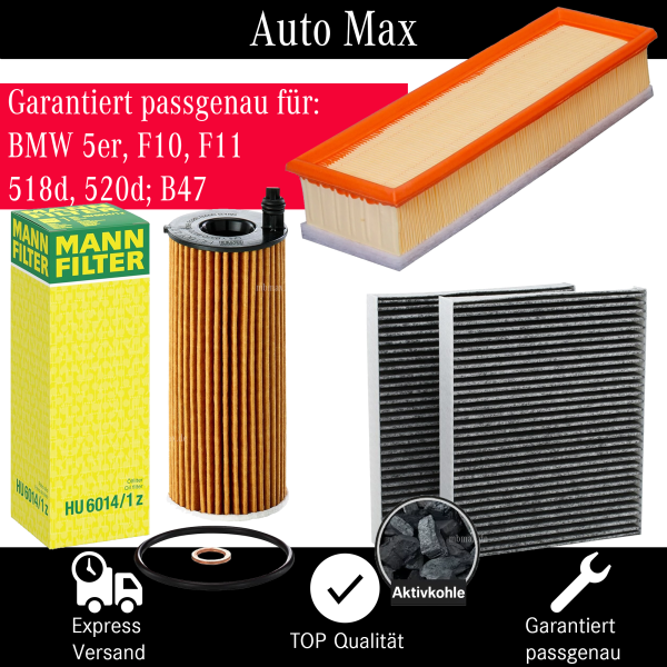 Filterset Inspektionspaket BMW 5er F10 | Touring F11 | 518d 520d | 150 190PS B47