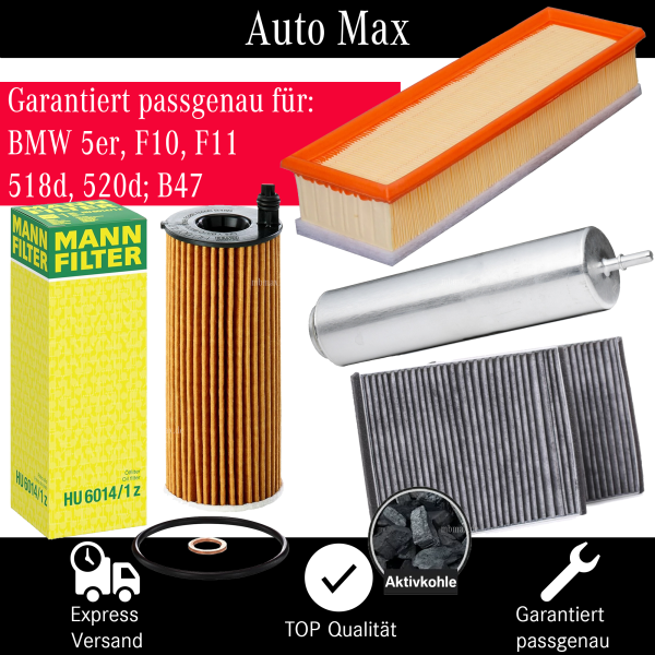 Filterset Inspektionspaket BMW 5er F10 | Touring F11 | 518d 520d | 150 190PS B47