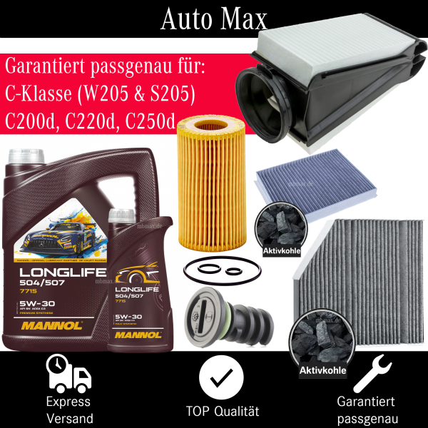 Filterset Inspektionspaket MERCEDES C-KLASSE W205 | OM651 200d 220d | 5W-30 ÖL