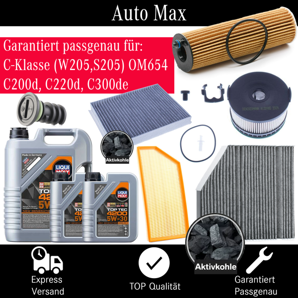 Filterset Inspektionspaket MERCEDES W205 C-KLASSE | OM654 C200d C220d | MOTORÖL