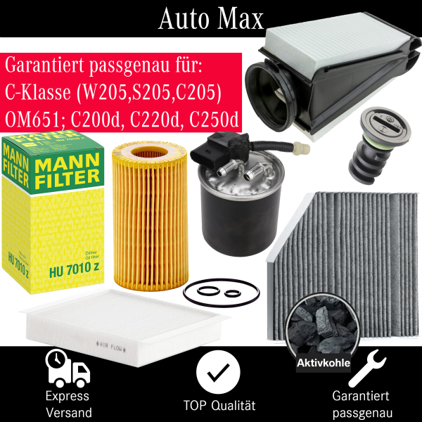 Filterset Inspektionspaket MERCEDES C-KLASSE W205 S205 | OM651 C200d C220d C250d