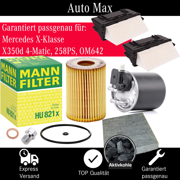 Filterset Inspektionspaket MERCEDES X-KLASSE X350d OM642 | W470 X470 | 258 PS