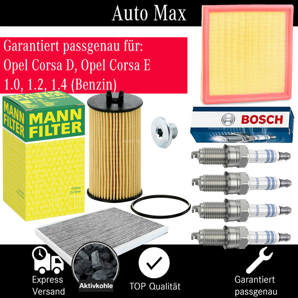 Filterset Inspektionspaket Opel Corsa D | Corsa E | 1.0 1.2 1.4 | Zündkerzen