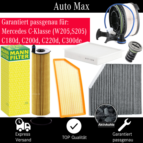 Filterset Inspektionspaket MERCEDES C-KLASSE W205 | OM654 C180d C200d C220d