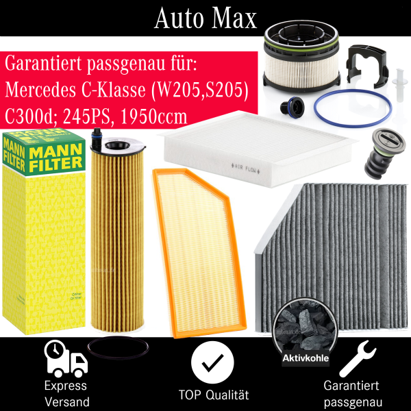 Filterset Inspektionspaket MERCEDES C-KLASSE W205 S205 C205 | OM654 C300d 245PS