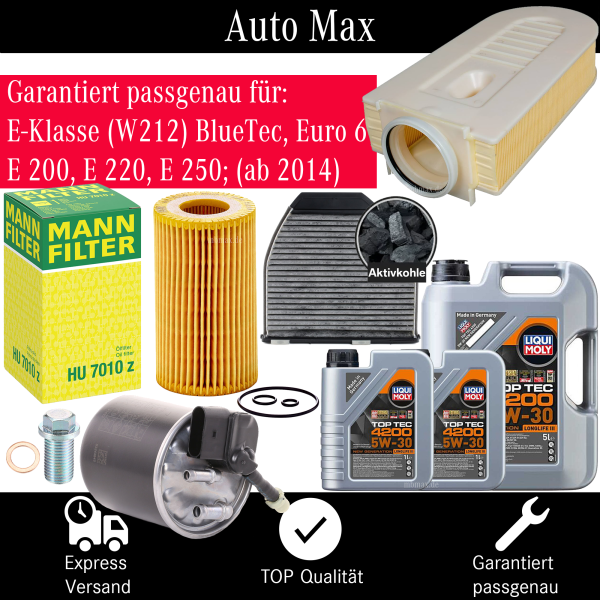 Filterset Inspektionspaket MERCEDES E-KLASSE W212 E200 E220 E250 Euro 6 5W-30 Öl