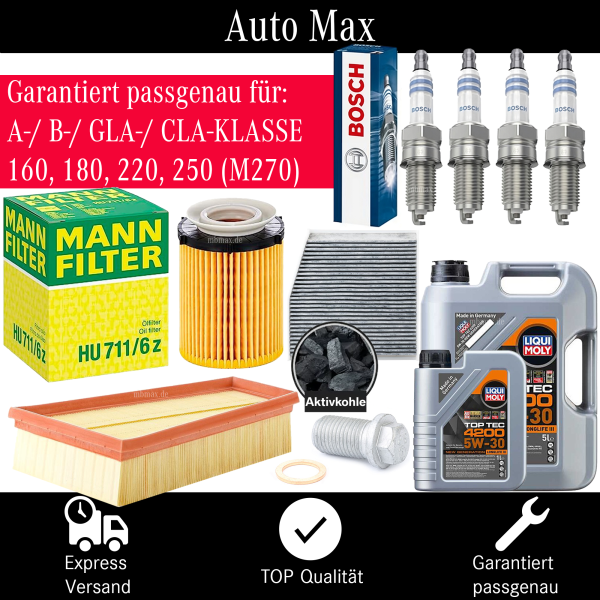 Filterset Inspektionspaket MERCEDES A B KLASSE CLA W176 W246 160 180 200 220 Öl
