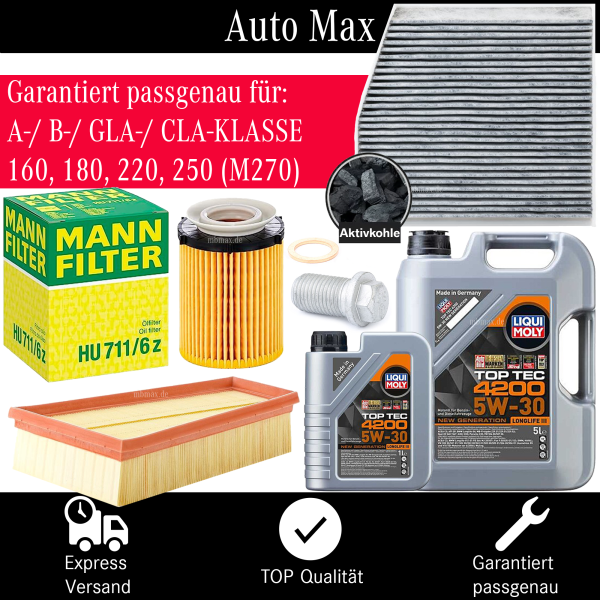 Filterset Inspektionspaket MERCEDES A B KLASSE CLA W176 W246 160 180 200 220 Öl