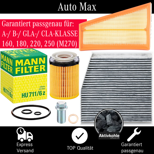 Filterset Inspektionspaket MERCEDES A-Klasse B-Klasse W176 W246 160 180 200 220