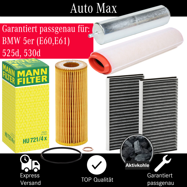 Filterset Inspektionspaket BMW 5er E60 E61 | 525d 530d | 177PS 197PS 231PS 235PS