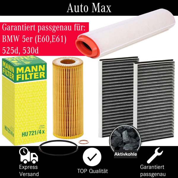 Filterset Inspektionspaket BMW 5er E60 E61 | 525d 530d | 177PS 197PS 231PS 235PS