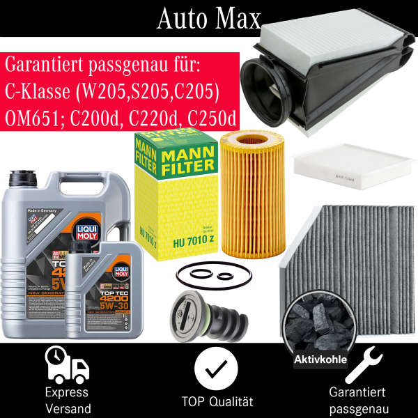Filterset Inspektionspaket MERCEDES C-KLASSE W205 | OM651 C200d C220d C250d | ÖL