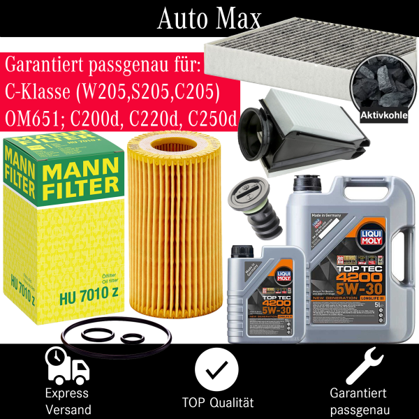 Filterset Inspektionspaket MERCEDES C-KLASSE W205 | OM651 C200d C220d C250d | ÖL
