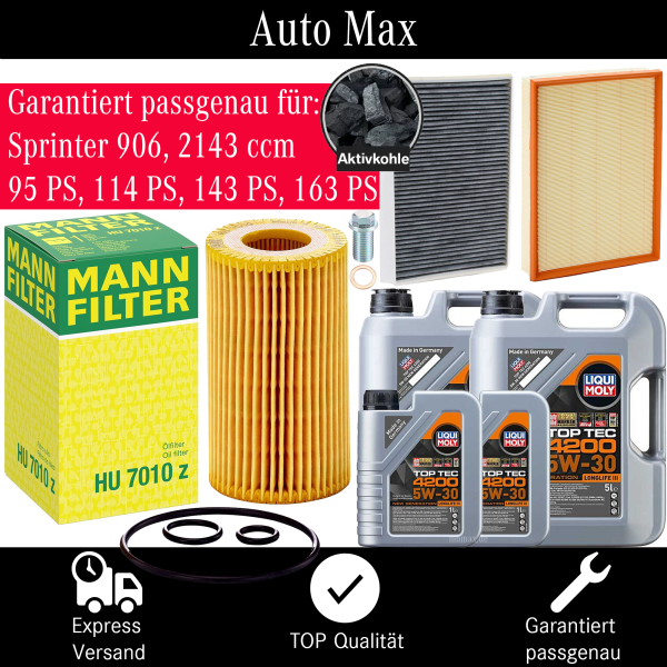 Filterset Inspektionspaket MERCEDES SPRINTER 906 CDI | OM651 2143 ccm | 5W-30 ÖL
