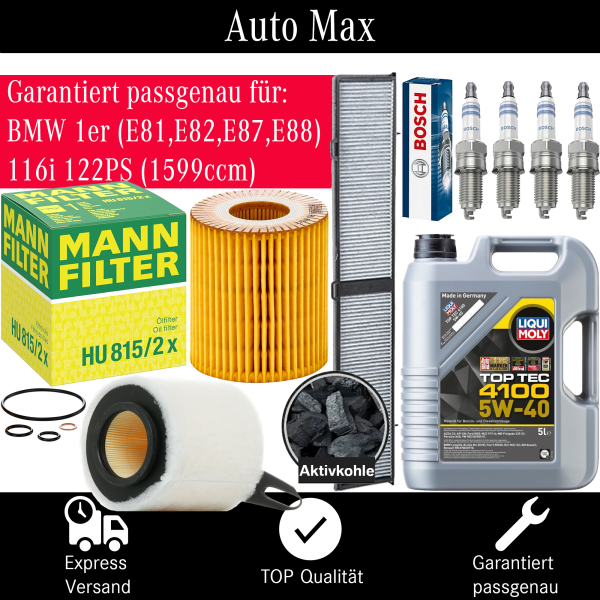 Filterset Inspektionspaket BMW 1er E81 E87 | 116i | 122 PS | 1599 | + 5W-40 ÖL