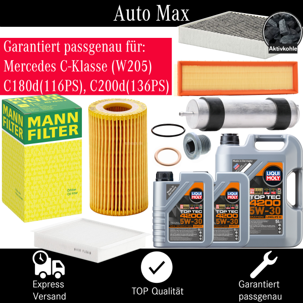 Filterset Inspektionspaket MERCEDES C-KLASSE W205 | C180d C200d | 1598 ccm + ÖL