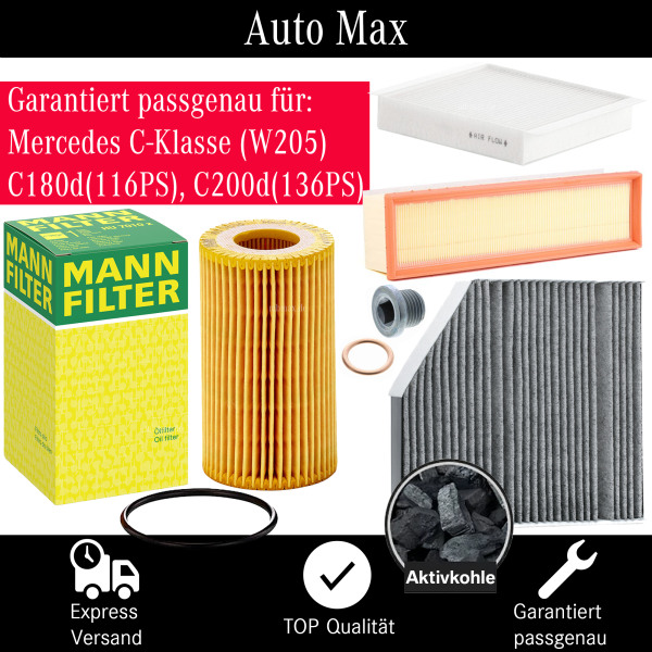 Filterset Inspektionspaket MERCEDES C-KLASSE W205 S205 | C180d C200d | 1598 ccm