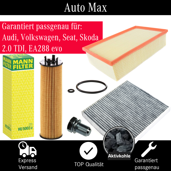 Filterset Inspektionspaket AUDI A3 | VW Golf 8 | SKODA SEAT | 2.0 TDI EA288 evo