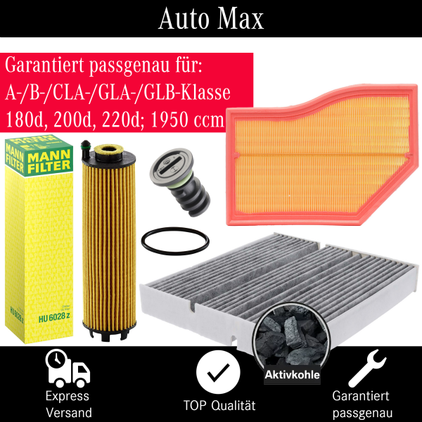 Filterset Inspektionspaket MERCEDES A B CLA W177 W247 C118 OM654 180d 200d 220d
