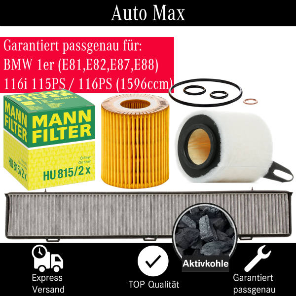Filterset Inspektionspaket BMW 1er E81 E87 | 116i | 115PS 116PS | 1596 | Filter