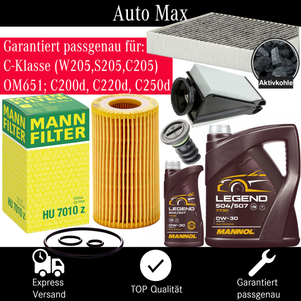 Filterset Inspektionspaket MERCEDES C-KLASSE W205 | OM651 C200d C220d C250d | ÖL