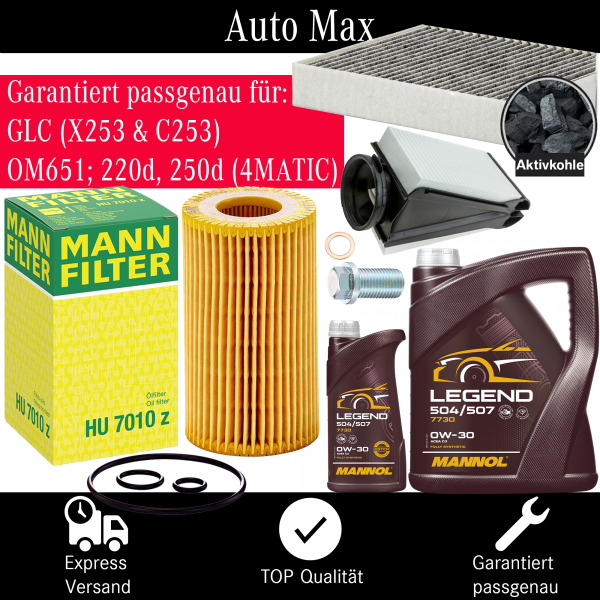 Filterset Inspektionspaket MERCEDES GLC X253 OM651 GLC220d GLC250d 220d 250d ÖL