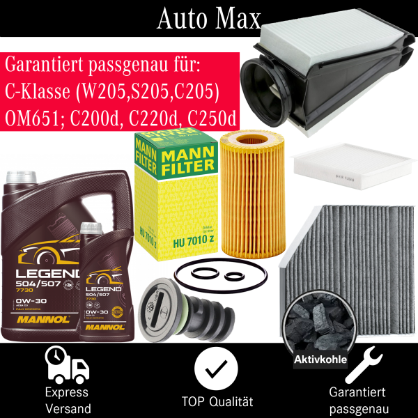 Filterset Inspektionspaket MERCEDES C-KLASSE W205 | OM651 C200d C220d C250d | ÖL