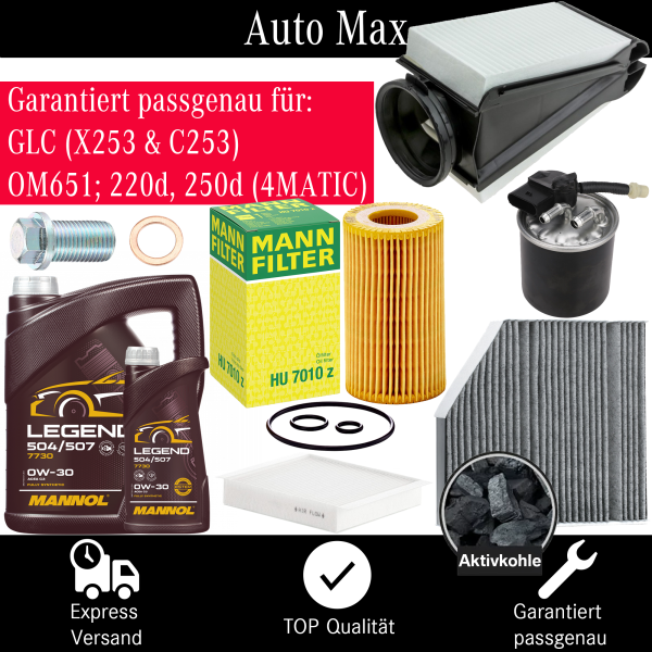 Filterset Inspektionspaket MERCEDES GLC X253 OM651 GLC220d GLC250d 220d 250d ÖL