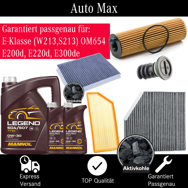 Filterset Inspektionspaket MERCEDES W213 E-KLASSE | OM654 E200d E220d | 0W-30 ÖL