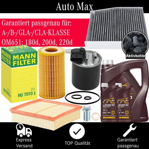 Filterset Inspektionspaket MERCEDES A B KLASSE CLA W176 W246 180 200 220 | + Öl