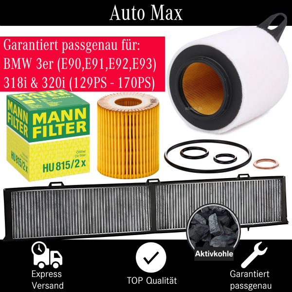 Filterset Inspektionspaket BMW 3er E90 E91 E92 E93 | 318i 320i | 129 PS - 170 PS