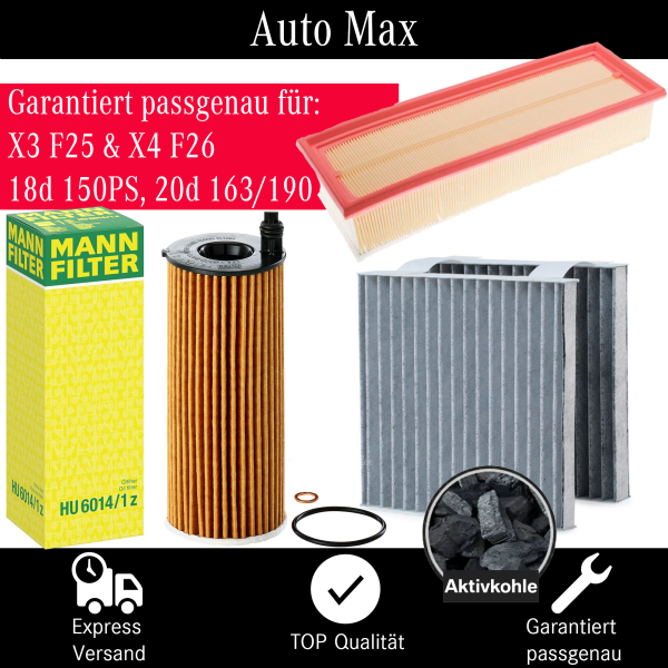 Filterset Inspektionspaket BMW X3 F25 & X4 F26 | 18d 20d | 150 PS 190 PS | B47