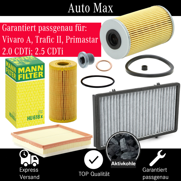 Filterset Inspektionspaket OPEL VIVARO A | RENAULT TRAFIC 2 | 2.0 CDTi 2.5 CDTi